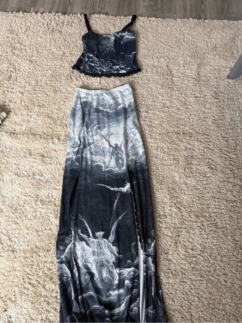 Monochrome Ombre Graphic Maxi Skirt - Black & Gray